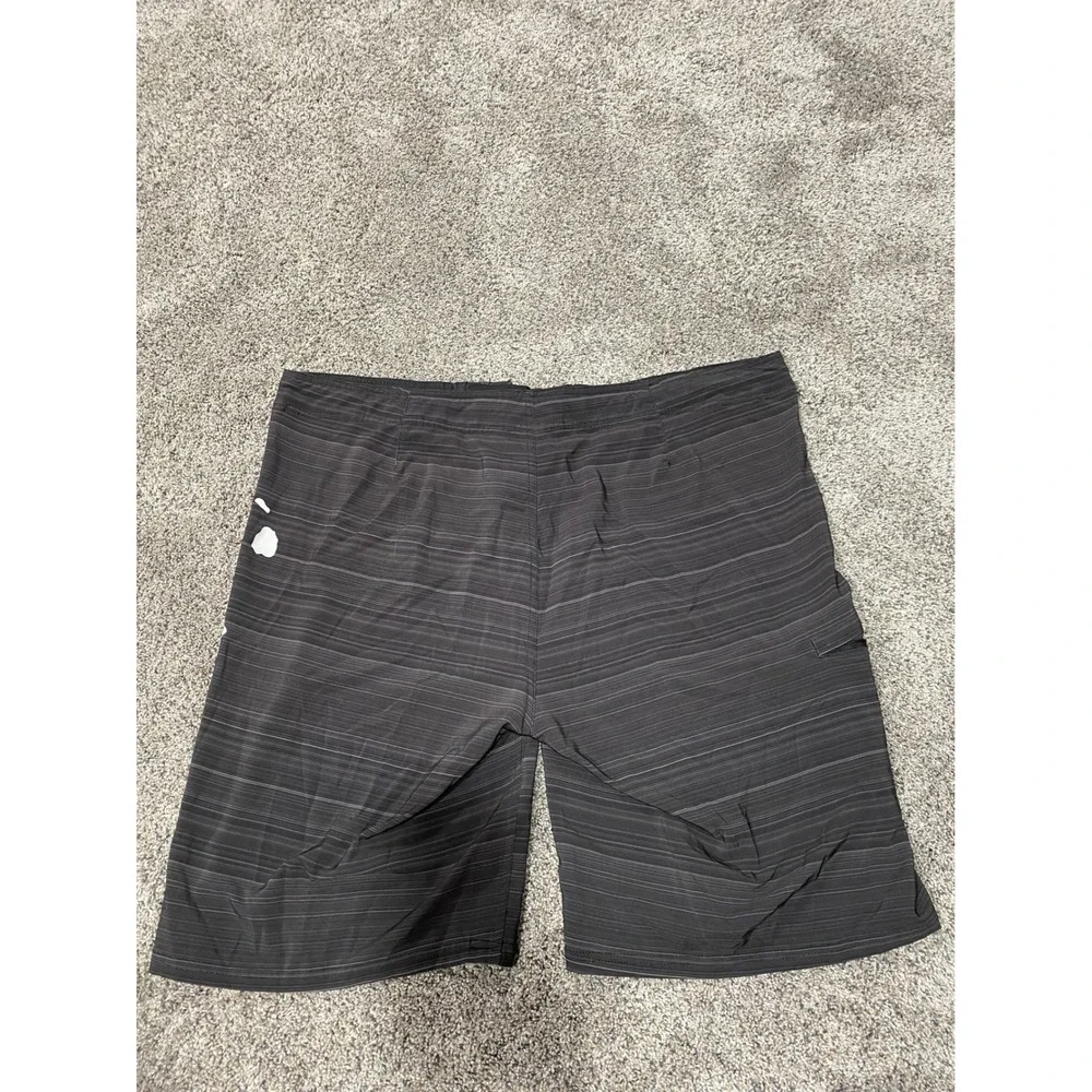 Wailoa Mens Board Shorts Size 42 Black Striped Hawaii Graphic Swim Trunks